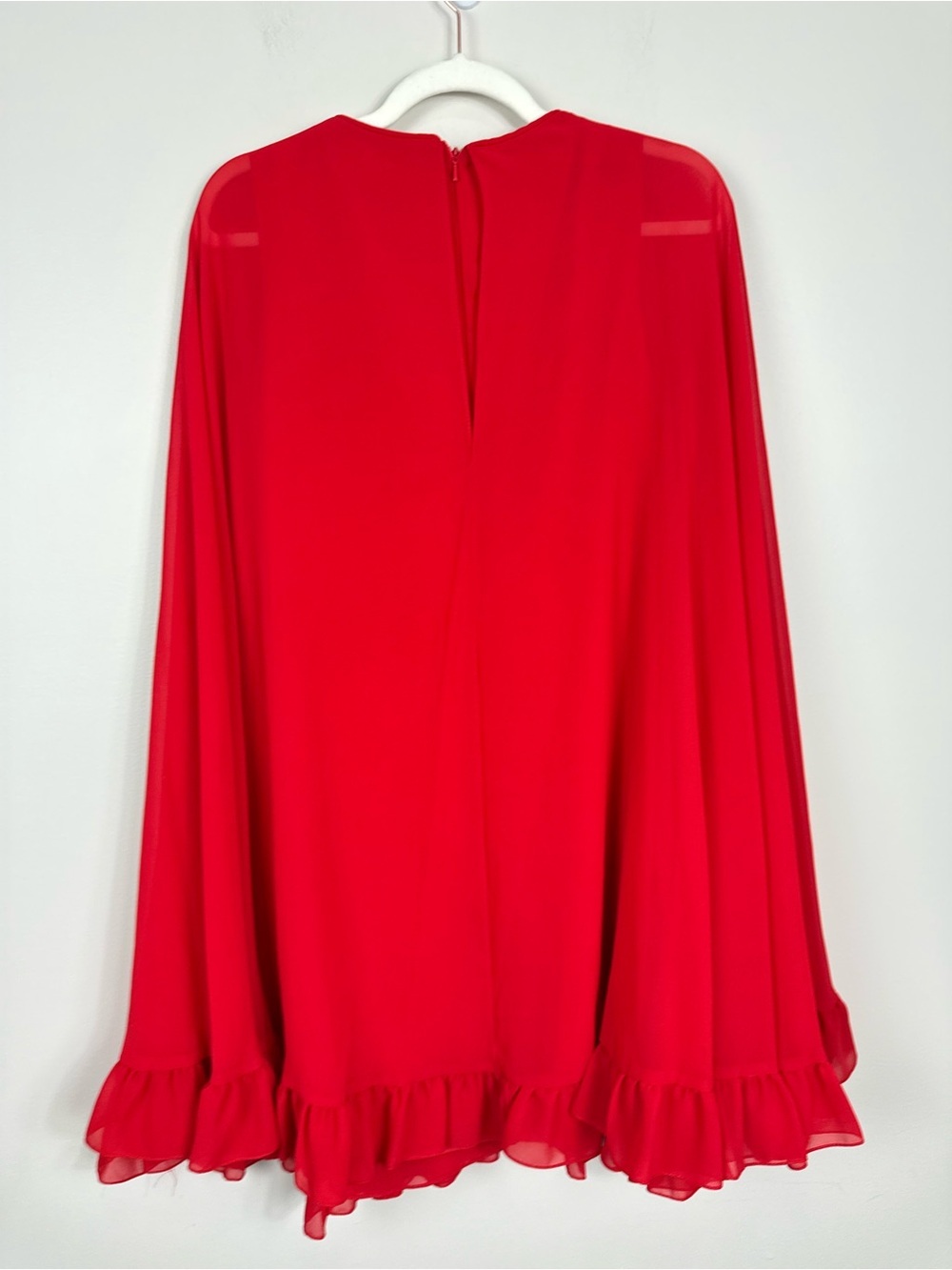 Mac Duggal 554071 High Neck Ruffle Hem Cape Mini Dress Womens 8 NWT Cherry Red - Picture 3 of 9